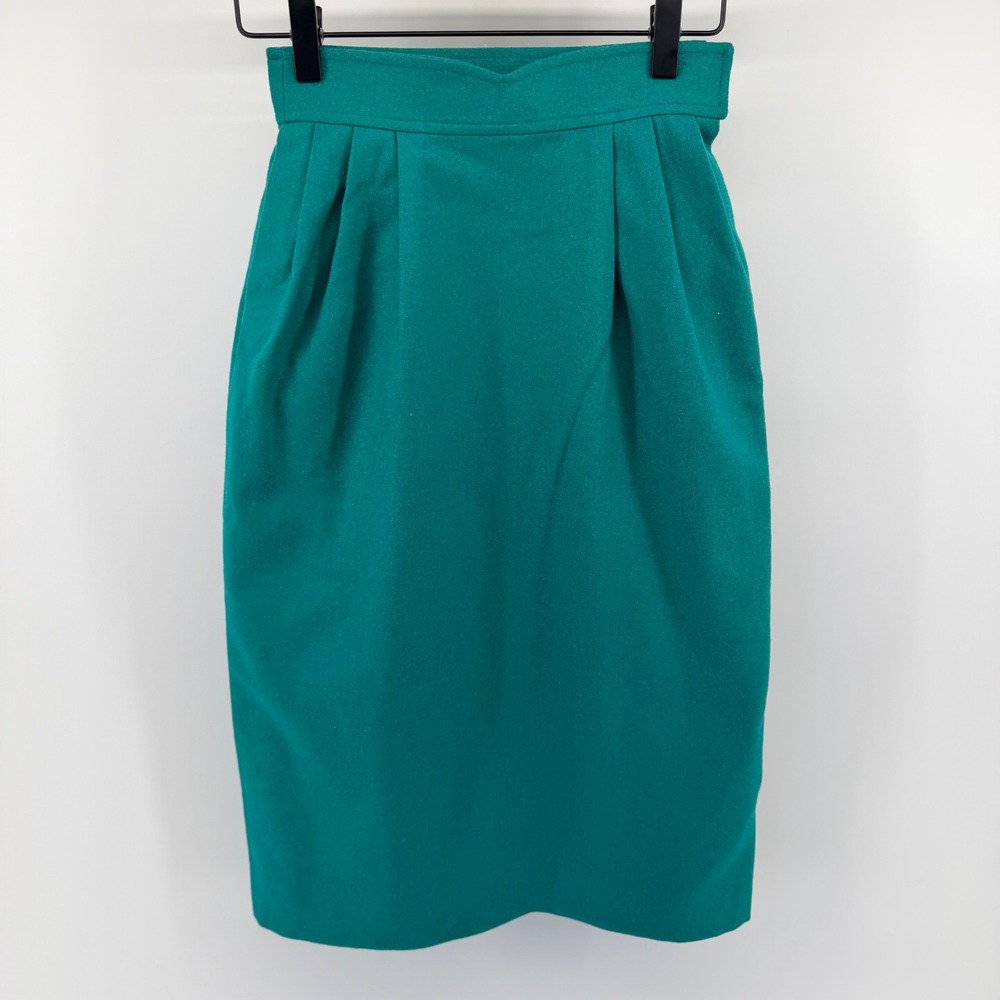 Pendleton Vintage Petite Wool Pencil‎ Skirt High Waist Pleated Teal Green Size 2